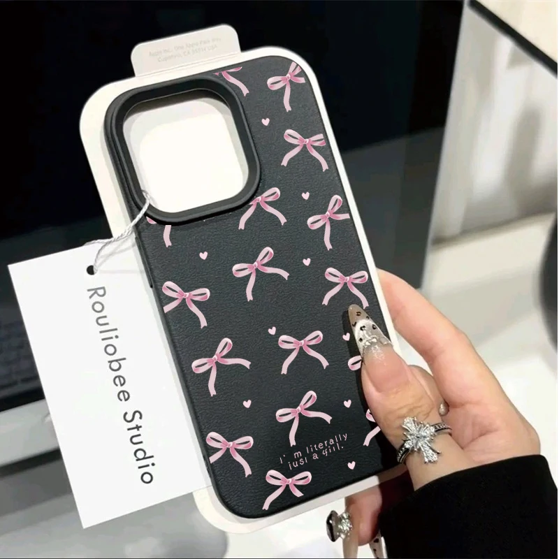 Phone Case For Motorola Edge 60 50 Fusion NEO Stylus G84 G54 G85 G35 G05 G34 G75 G15 G Play 2025 Cover Pink Bowknot Leather Bags