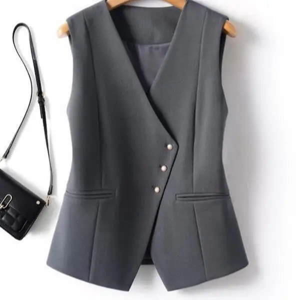 

Ele Pure Color Women's Suit Vest Faionable Casual Sport Suit Autumn Season Seven Sve ort Pants
