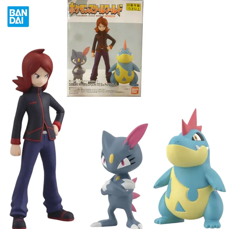 

Bandai Genuine POKEMON SCALE WORLD Chengdu area SILVER&ALLIGATES&NYULA Anime figure Movable toy Anime Peripheral for Collectors