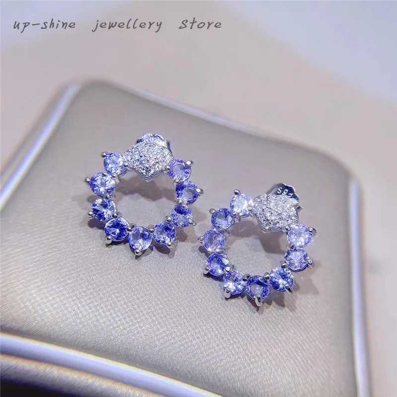 

New Fashion 925 Silver Inlaid Natural Tanzanite Stud Earrings for Women, Seiko, Factory Wholesale, Customizable