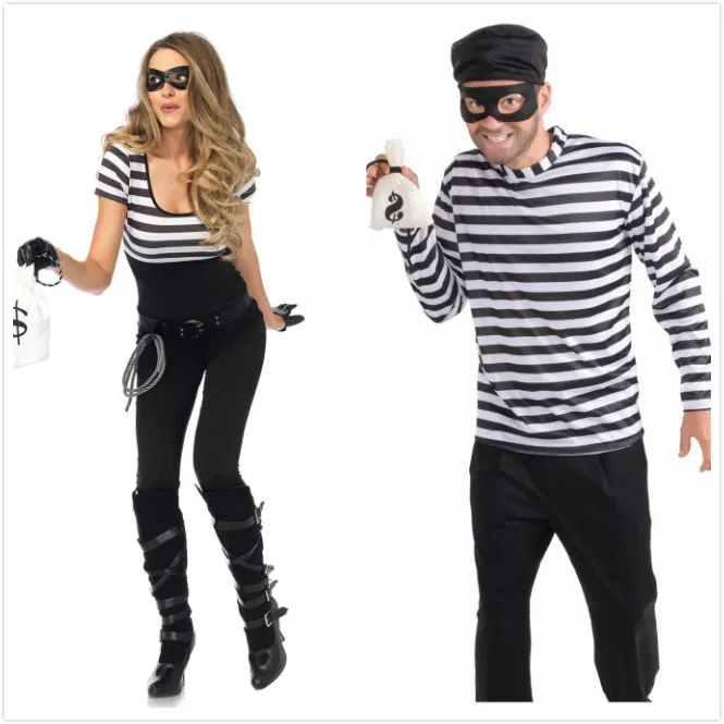 

Костюм для косплея большого размера, наряд для пары, маскарадный комплект одежды для вора, костюм заключенного на Хэллоуин, женская этническая одежда