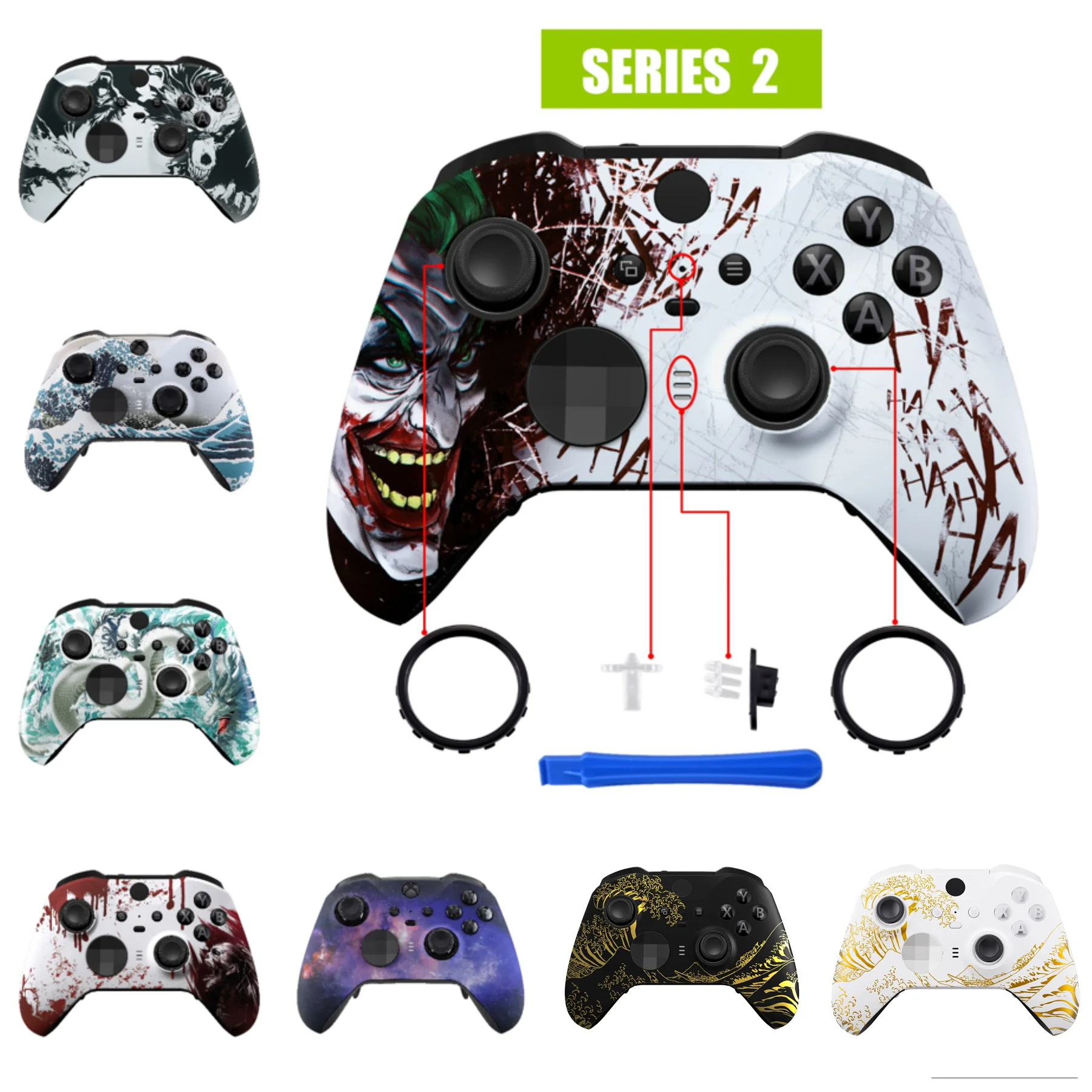 eXtremeRate vervangingsset voorplaat met patroon voorkantbehuizing voor Xbox One Elite Series 2-controller - Clown HAHAHA