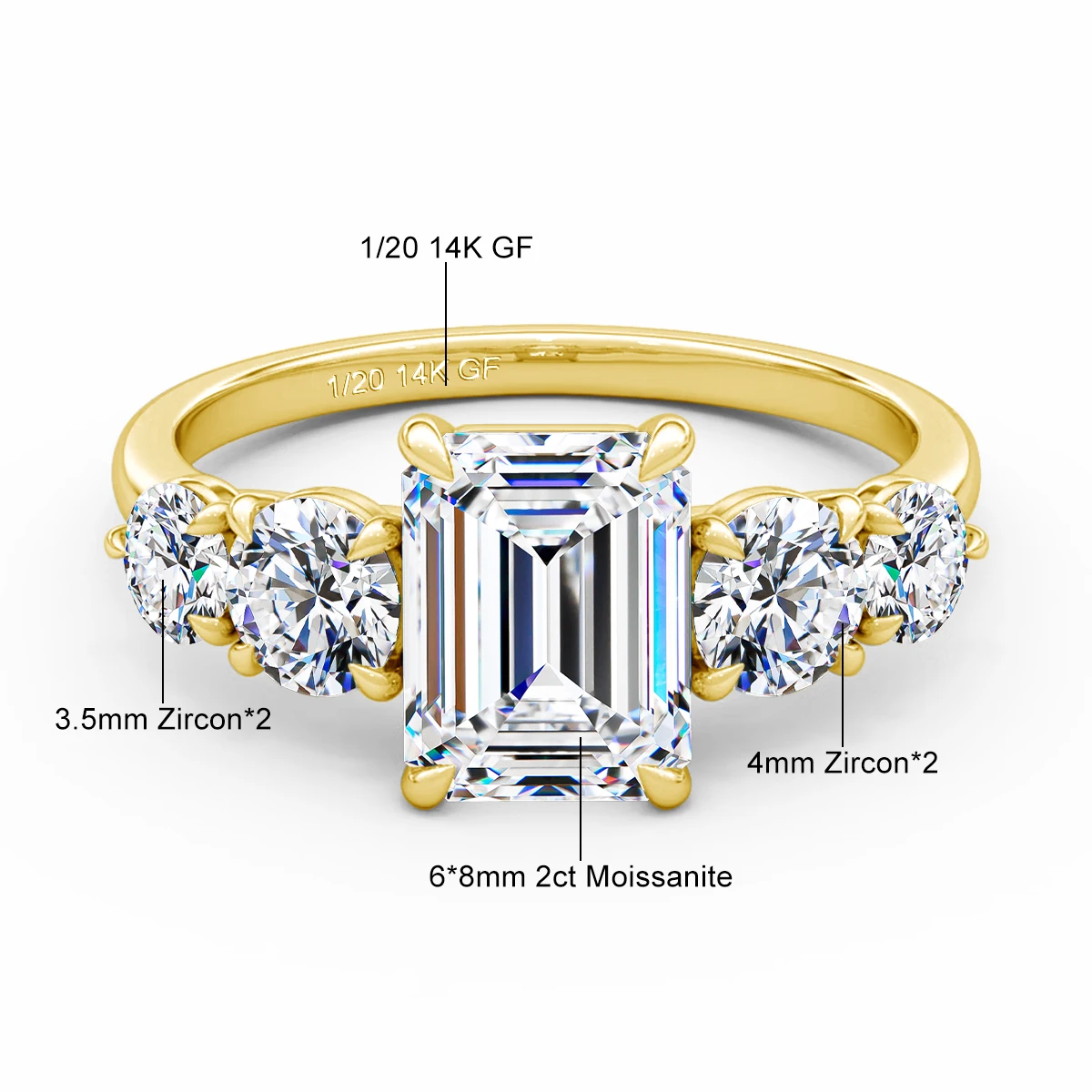 14K Gold Filled Emerald Moissanite Rings For Women Five Gemstone Ring Luxury Wedding Engagement High-end Jewelry
