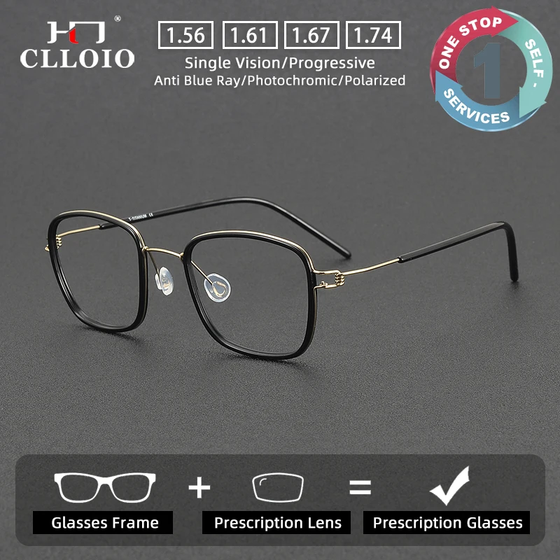 

CLLOIO New Pure Titanium Square Anti Blue Light Glasses Men Women Business Reading Glasses Prescription Progressive Glasses81045