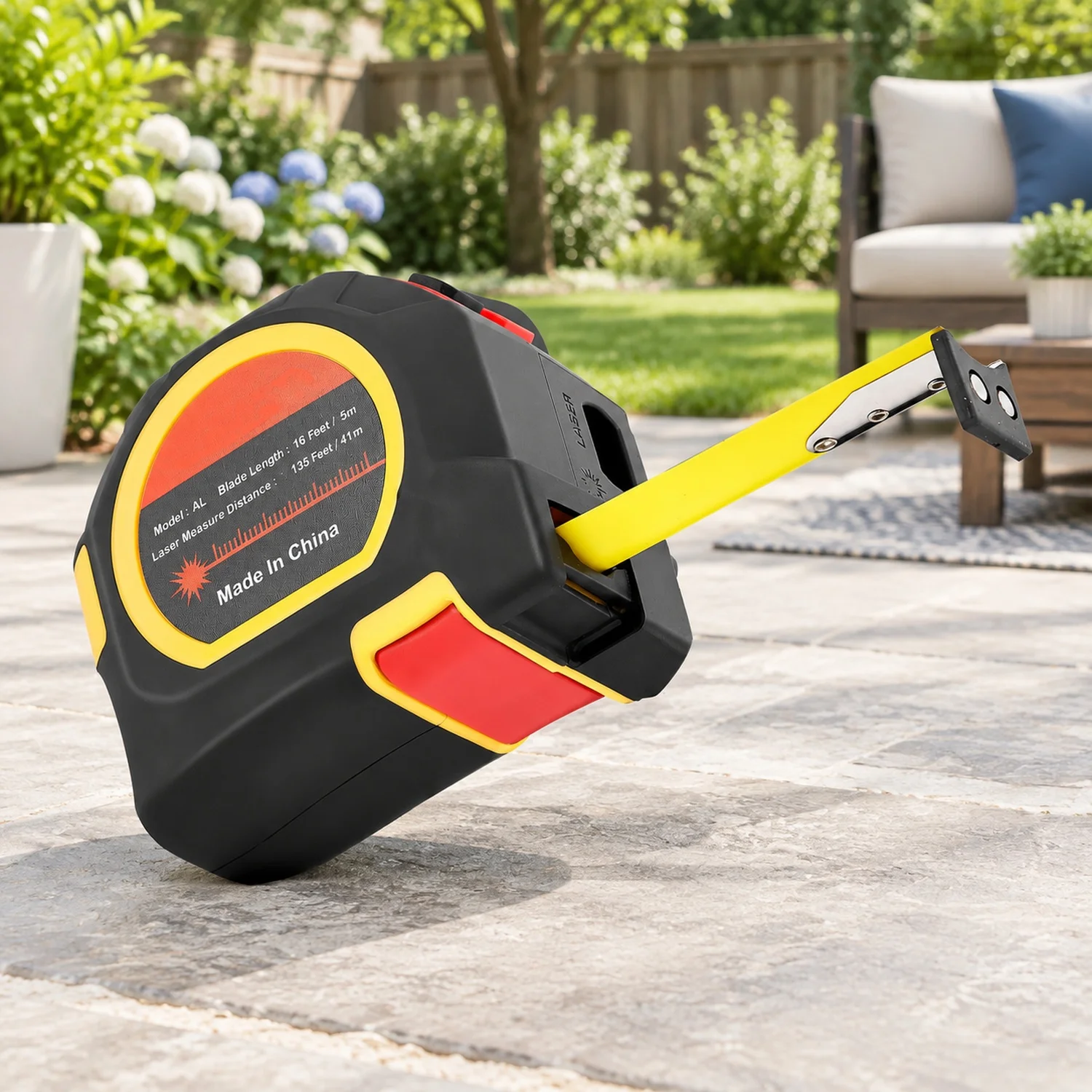 2-in-1 Laser Tape Measure, 135Ft Rechargeable Measurement Tool & 16Ft with Magnetic, 4 Modes-Length, Area, Volume