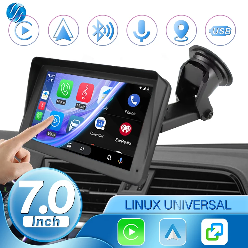 

Hippcron 7" Portable Car Radio Wireless CarPlay Android Auto Multimedia Video Player IPS Touch Screen Bluetooth 5 USB Universal