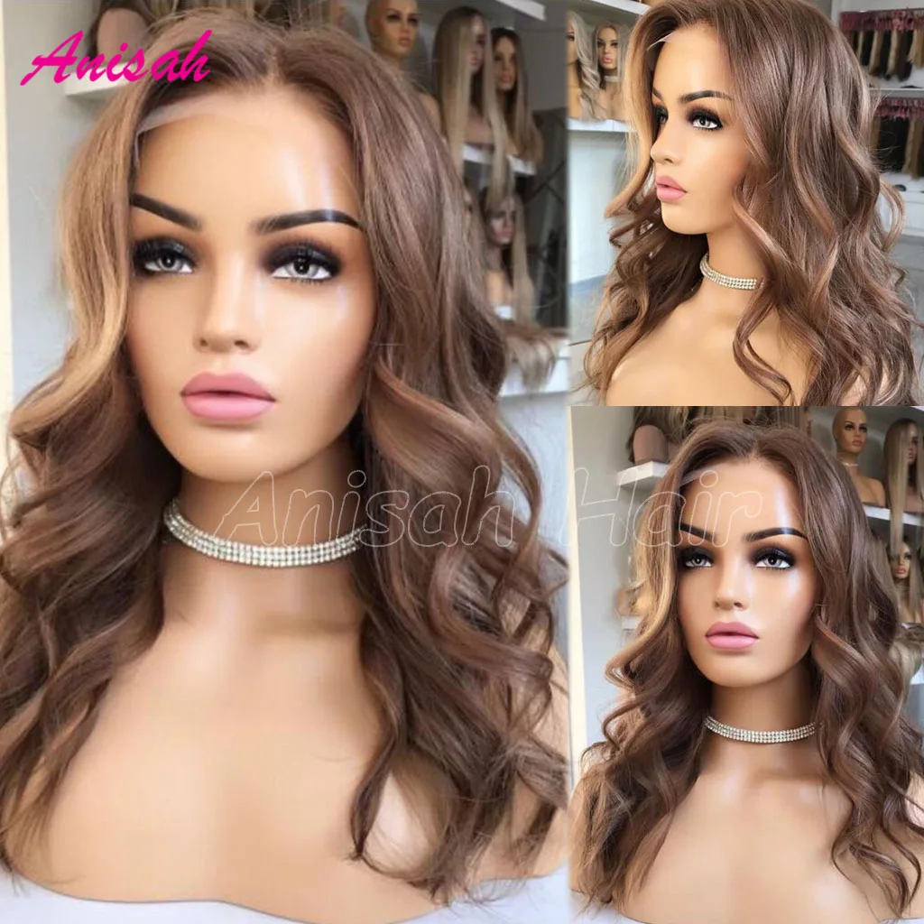 

100% Virgin Hair 13x4 Highlight Colored Wavy Lace Front Wig For Women Brazilian Remy Ombre Glueless Lace Closure Human Hair Wigs