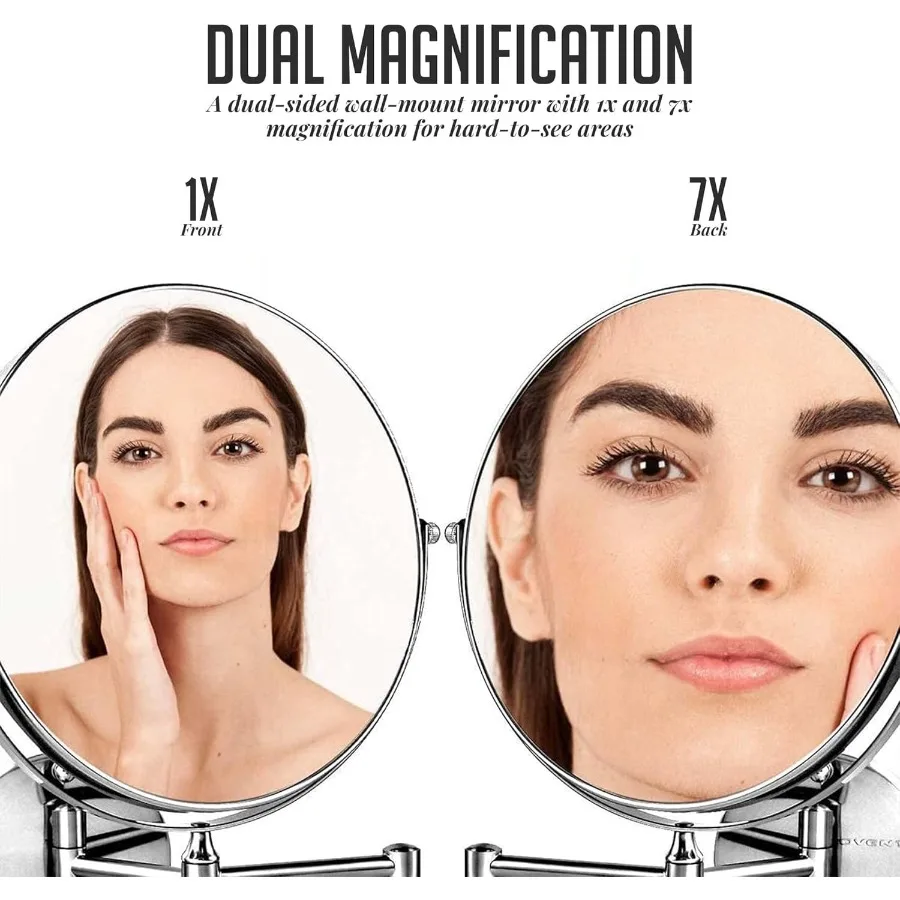 9 Specchio per trucco da parete con ingrandimento 1X 7X Design bifacciale per vanità da bagno Braccio girevole regolabile a 360° Extenda