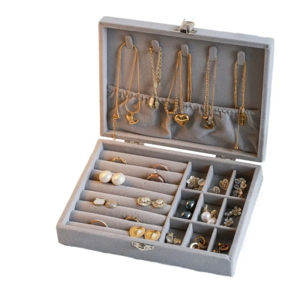 

Large Capacity Jewelry Storage Box Flip Lid 3/9/24 Grids Portable Earring Organizer INS Detachable Divided Necklace Tray