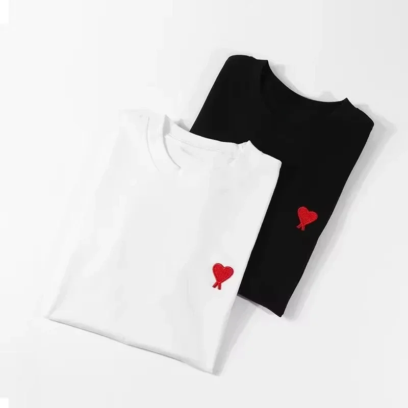 2024 Summer Men Women T Shirt Fashion Cotton Tee Heart Print Short Sleeve Brand Oversized Tshirt Top Luxury Kid T-shirt Clothes