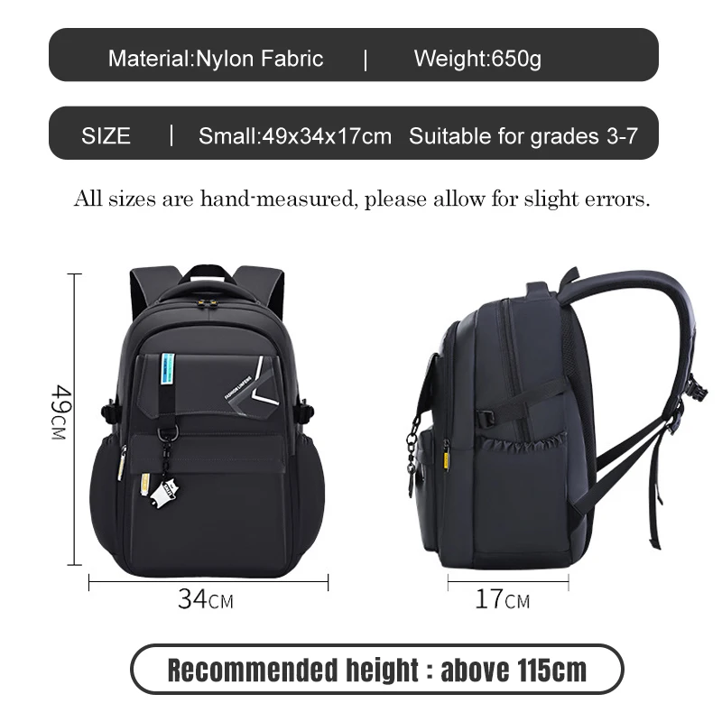 Back to School Black primary school student backpack Outdoor leisure travel bag junior high school students book bag