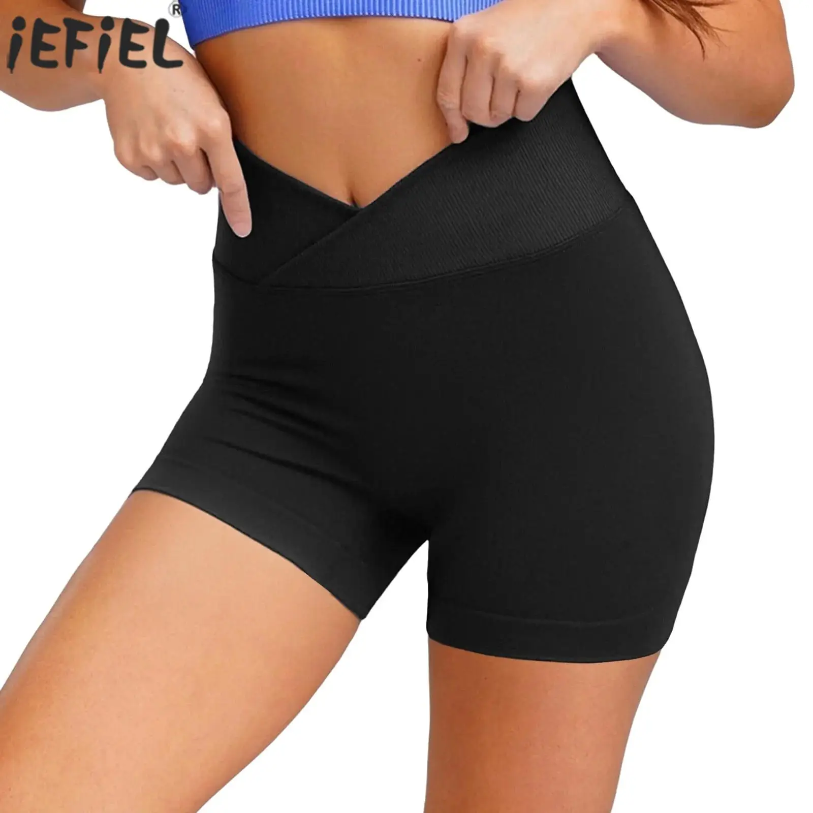 

Women Stretchy Cross V-Waist Yoga Shorts Ruched Back Athletic Pilates Workout Shorts for Gym Fitness Workout Running Bottoms