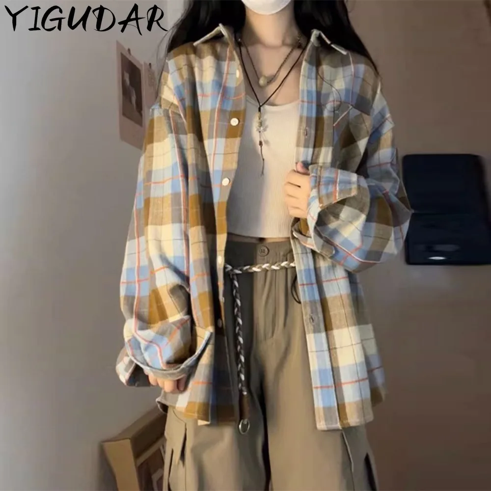 Women\'s Plaid Blouse Long Sleeve Check Shirt Green Pink Tops Female Basic Cheap Women\'s Korean Fashion Reviews Many Clothes