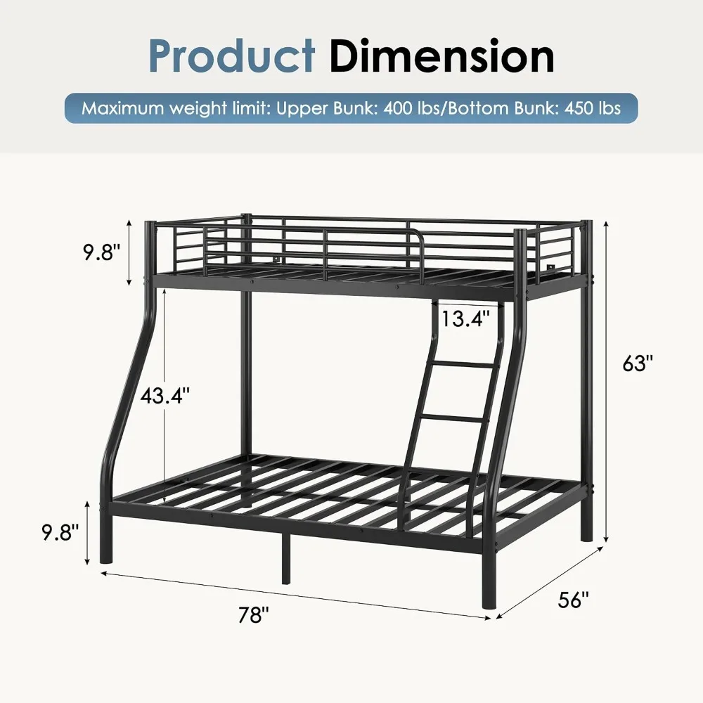 Bunk Beds Twin Over Full Size, Enhanced Safety & Stability