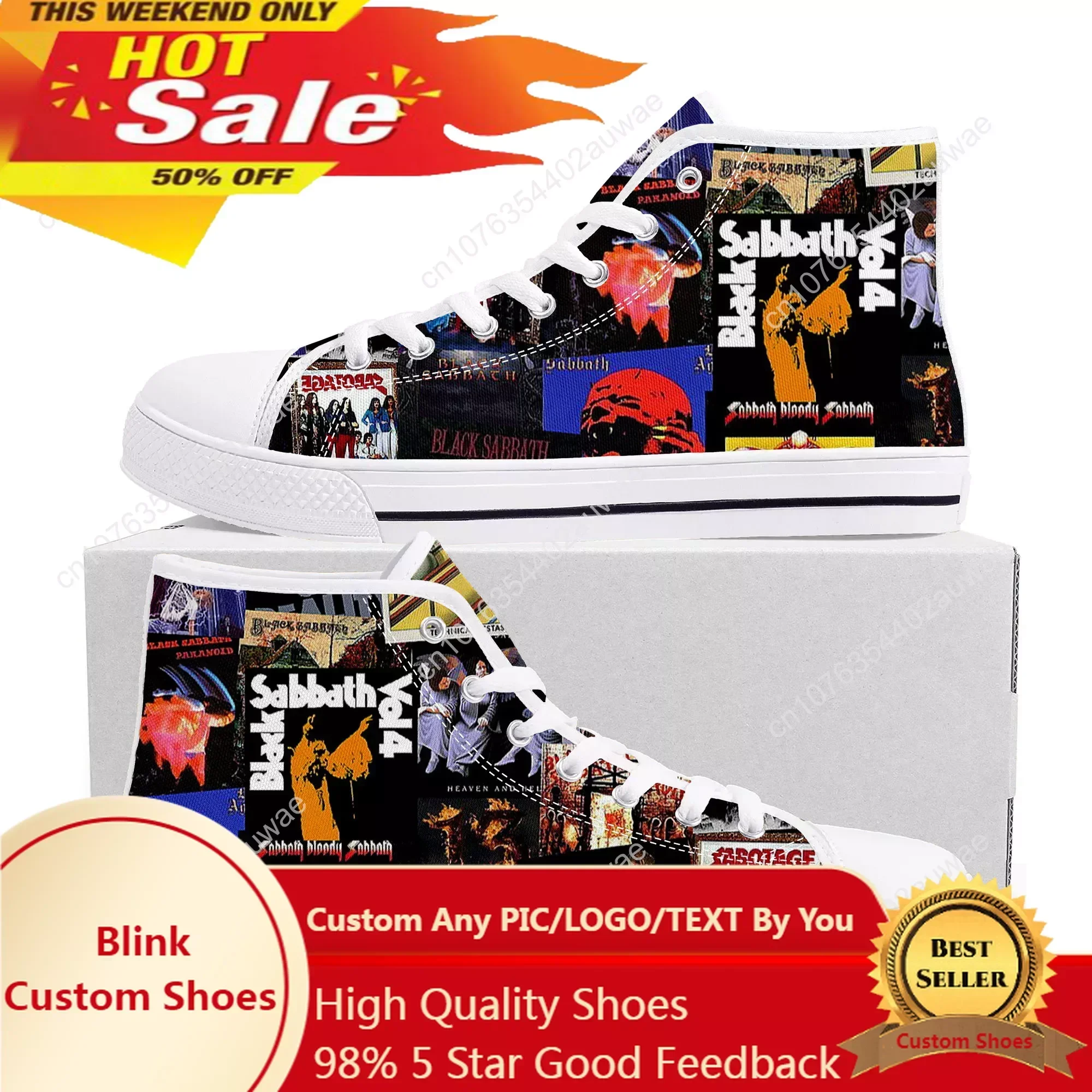 

Black Heavy Metal Band Sabbath High Top High Quality Sneakers Men Women Teenager Canvas Sneaker Casual Couple Shoes
