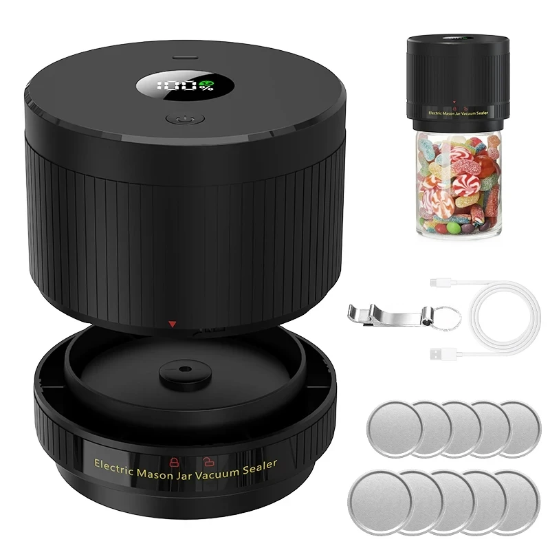 

Wancle Electric Mason Jar Vacuum Sealer LCD Digital Display Cordless Vacuum Sealer Kit for Wide and Regular Mouth Mason Jars