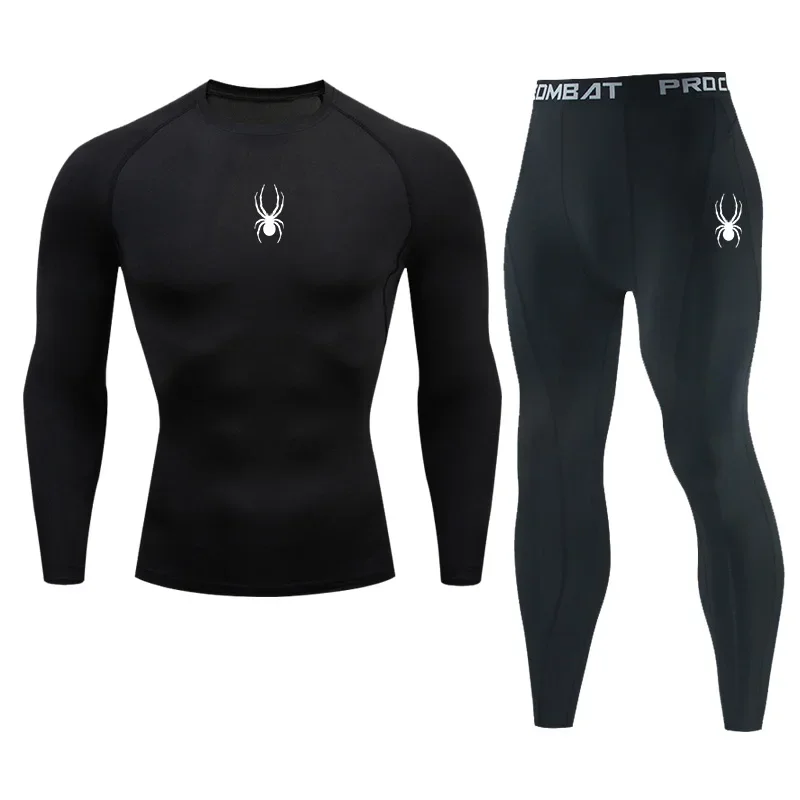 

Gym Compression T-shirt Men's Long Sleeves Fitness Suit Sportswear Spring Autumn Outdoor Dry Fit Sports Running Tops 2-piece Set