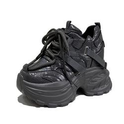 2026 New Autumn Women High Platform Shoes Height Increasing Casual Shoes 9CM Thick Sole Trainers Breathable Shoes Women Sneakers