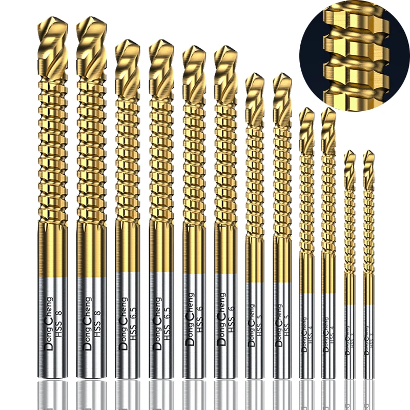 Twist Drill Bit Serrated Titanium Coated HSS Twist Drill Bit 135 Degree Split Point Round Shank for Metal Wood 3 4 5 6 6.5 8mm