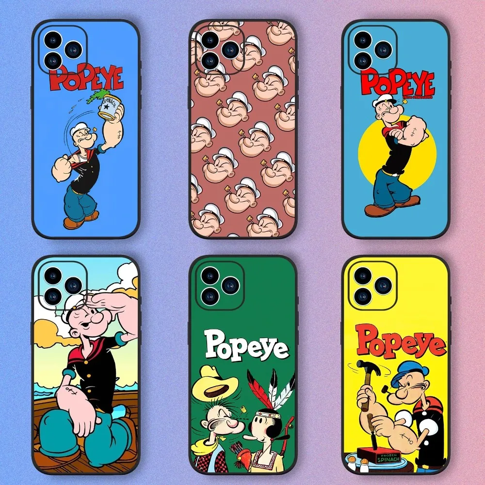 Cartoon P-Popeyes Phone Case iPhone 15,14,13,12,11,XS,XR,X,8,7,Pro,Max,Plus,mini Silicone Black Cover