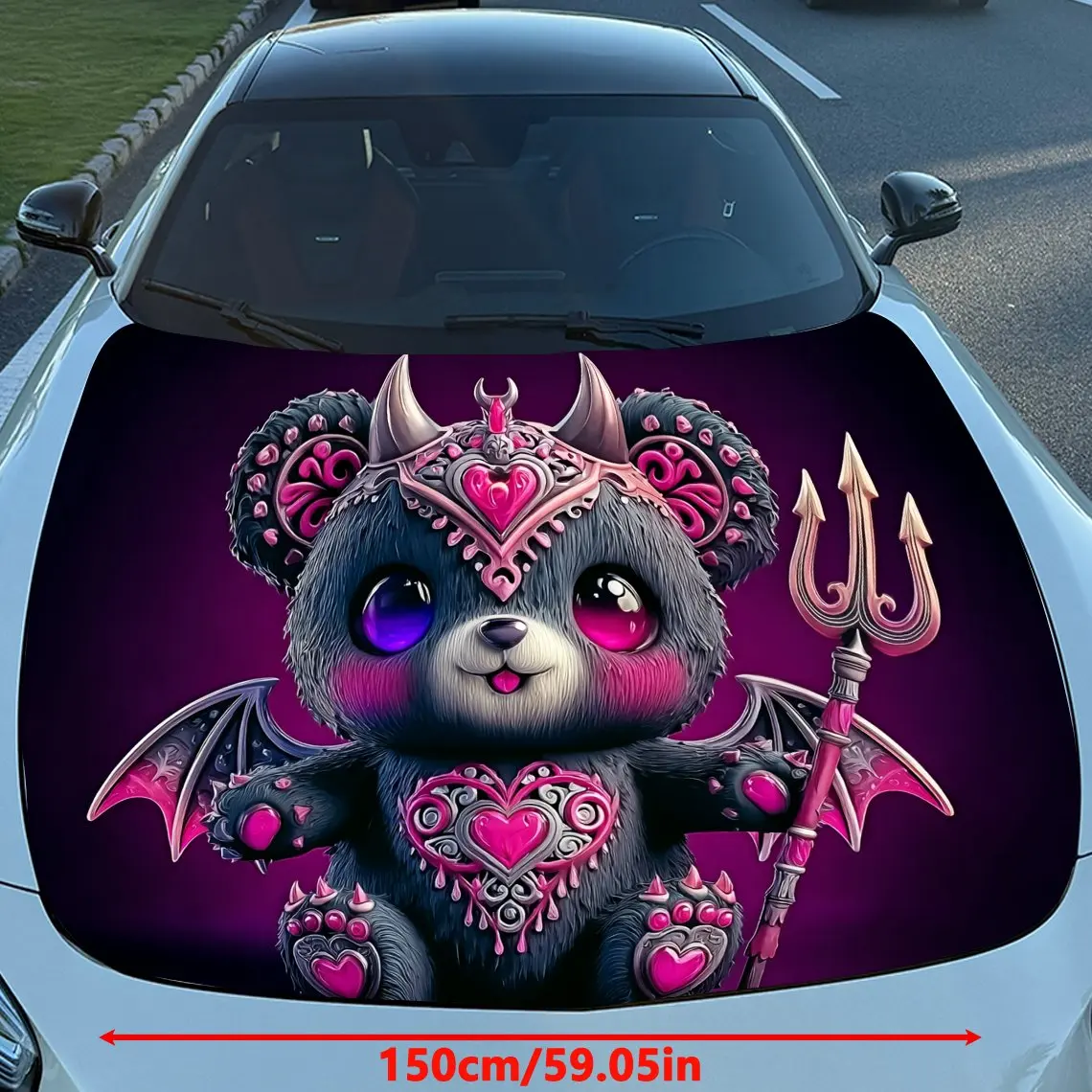 Devil Bear Vinyl Decal - Universal Fit Paper Material Car Hood Wrap, Automotive Exterior Bonnet Sticker, Vehicle Modification Gr