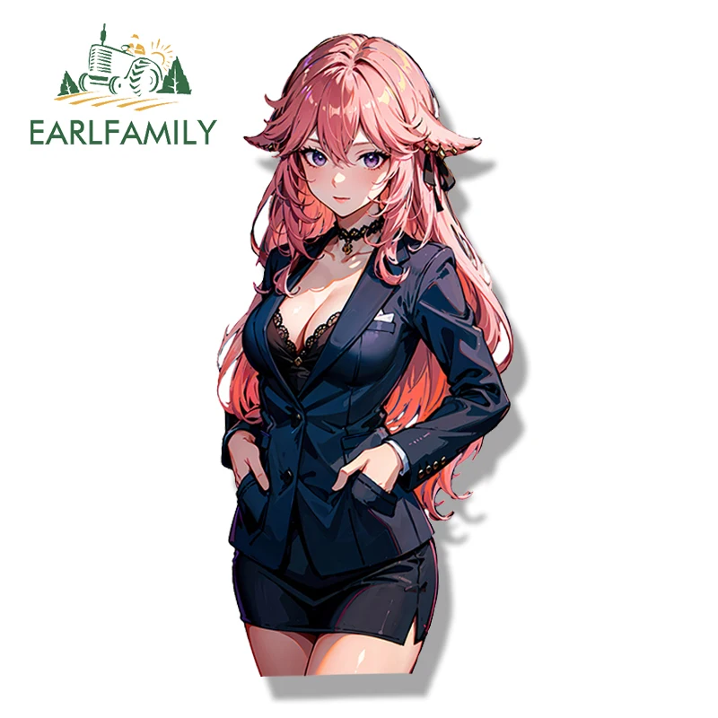 EARLFAMILY Uniform Yae Miko Fanart Car Sticker Genshin Impact Streetwear Waifu Decal Beer Bottle Toolbox Refrigerator Decoration