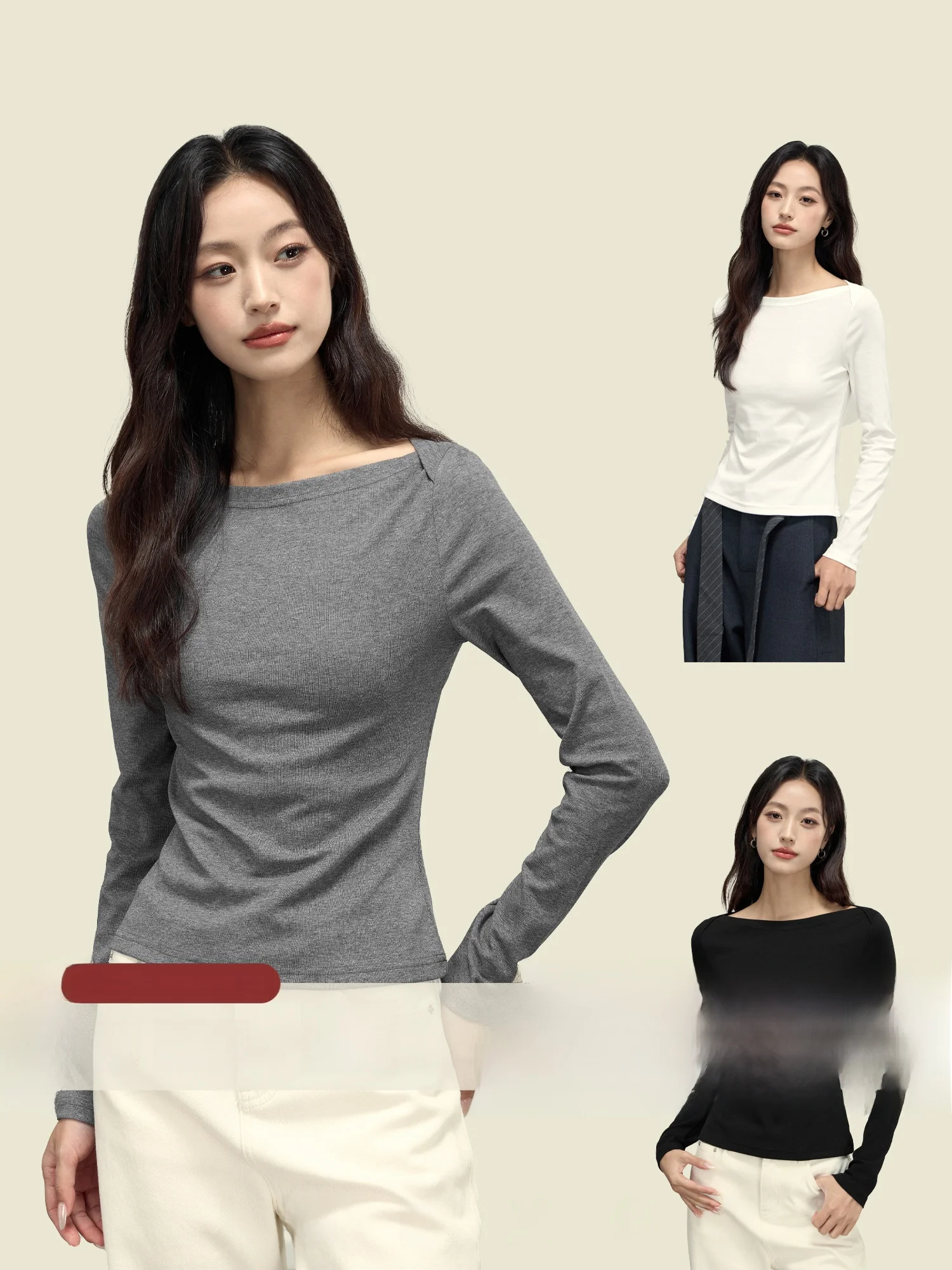 

Rising ortie Long Sve T-irt Women's Slim Fit Inner Wear One oulder Design Sense Top 2025 New Sle Cotton Blend