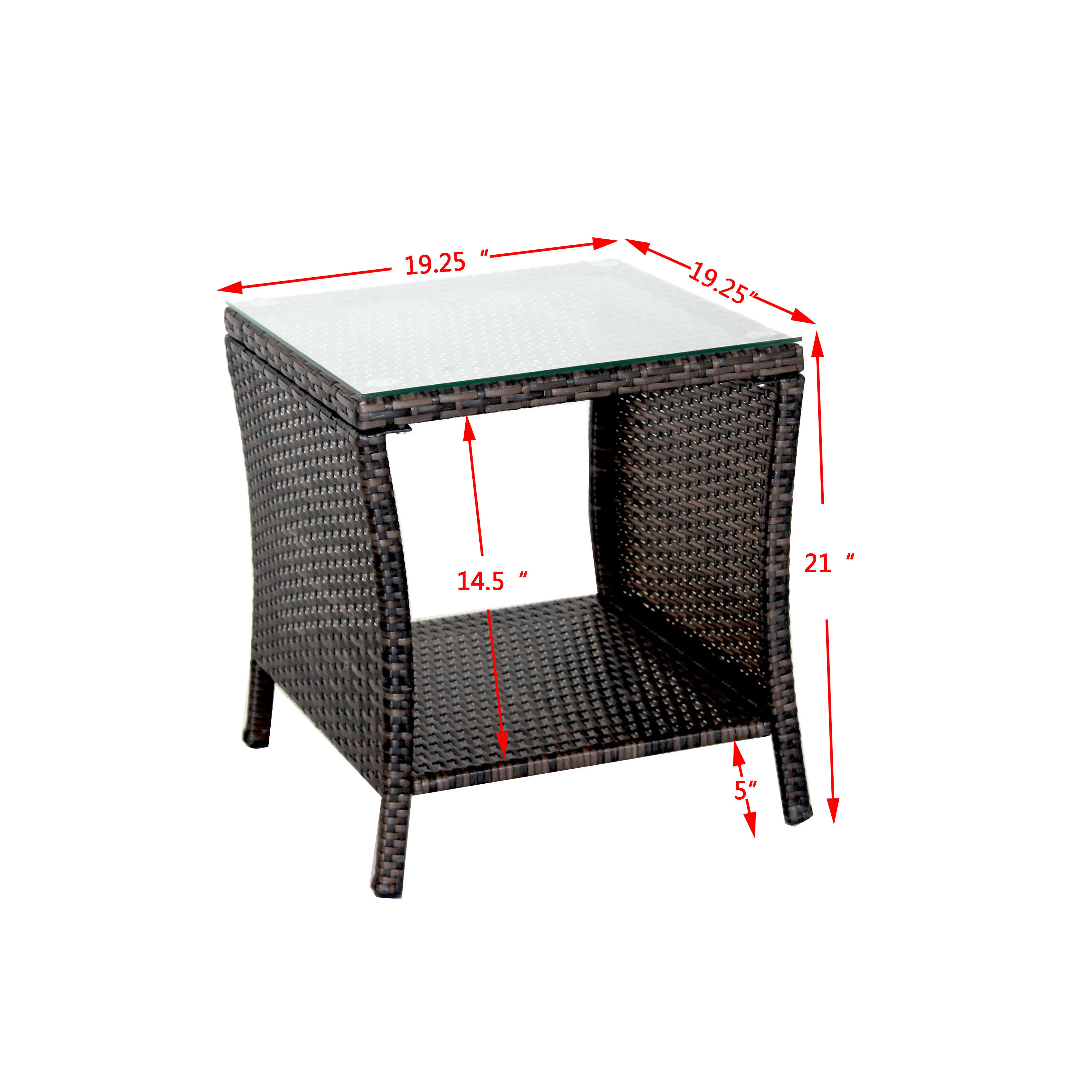 Outdoor Patio Furniture 1 Coffee Table With Clear Tempered Glass for Porch Poolside Balcony Garden, PE Rattan Wicker