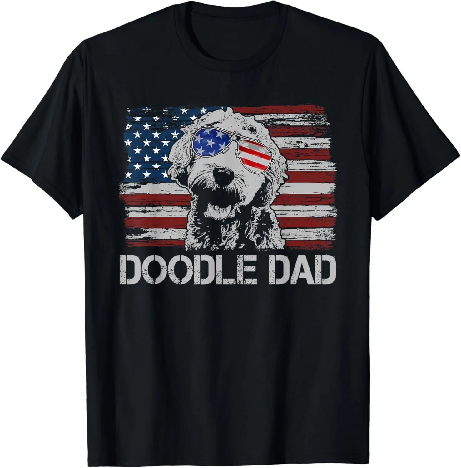 

Doodle Dad Goldendoodle Dog American Flag 4th of July Gift Unisex T-Shirt