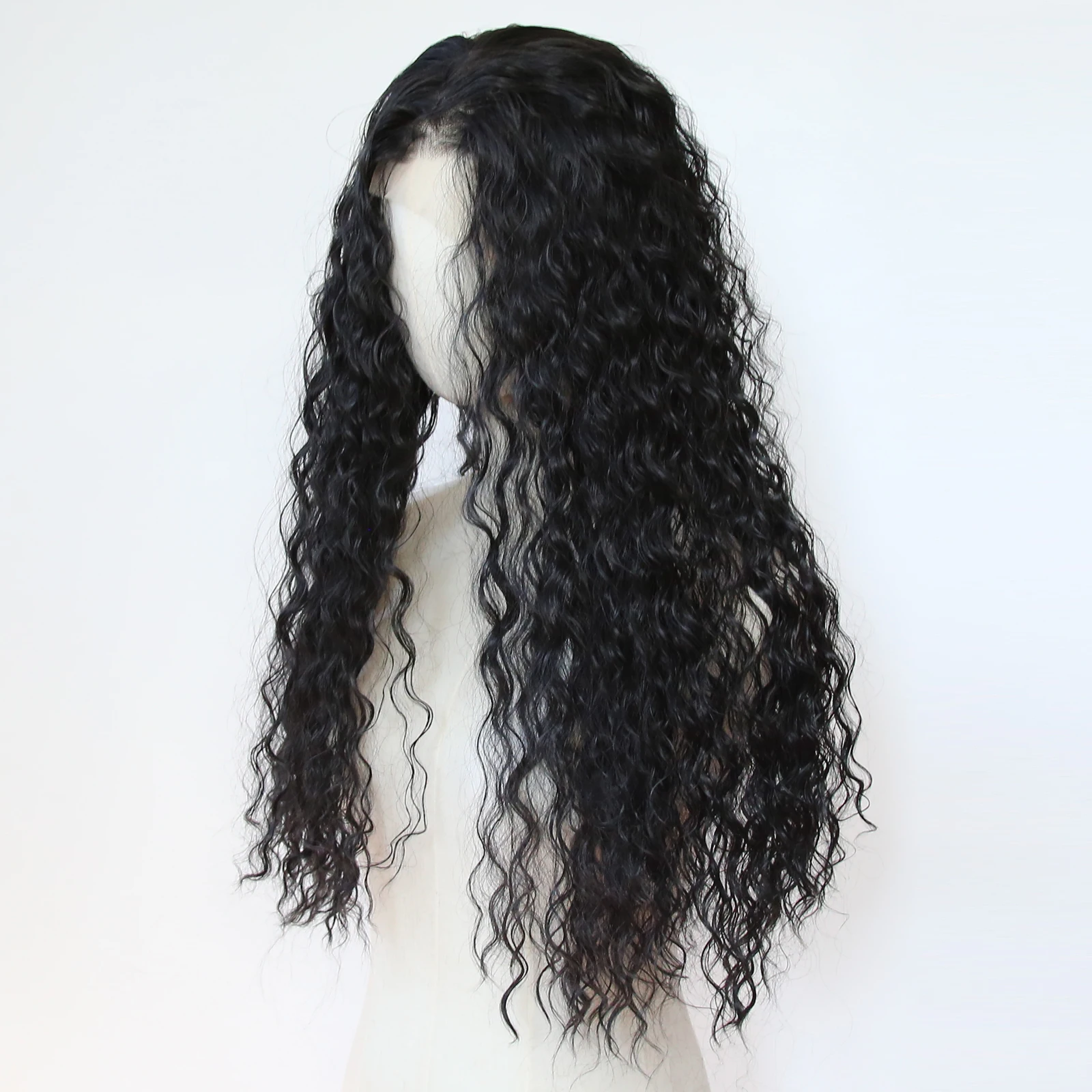 Natural black front lace chemical fiber high temperature large wig realistic