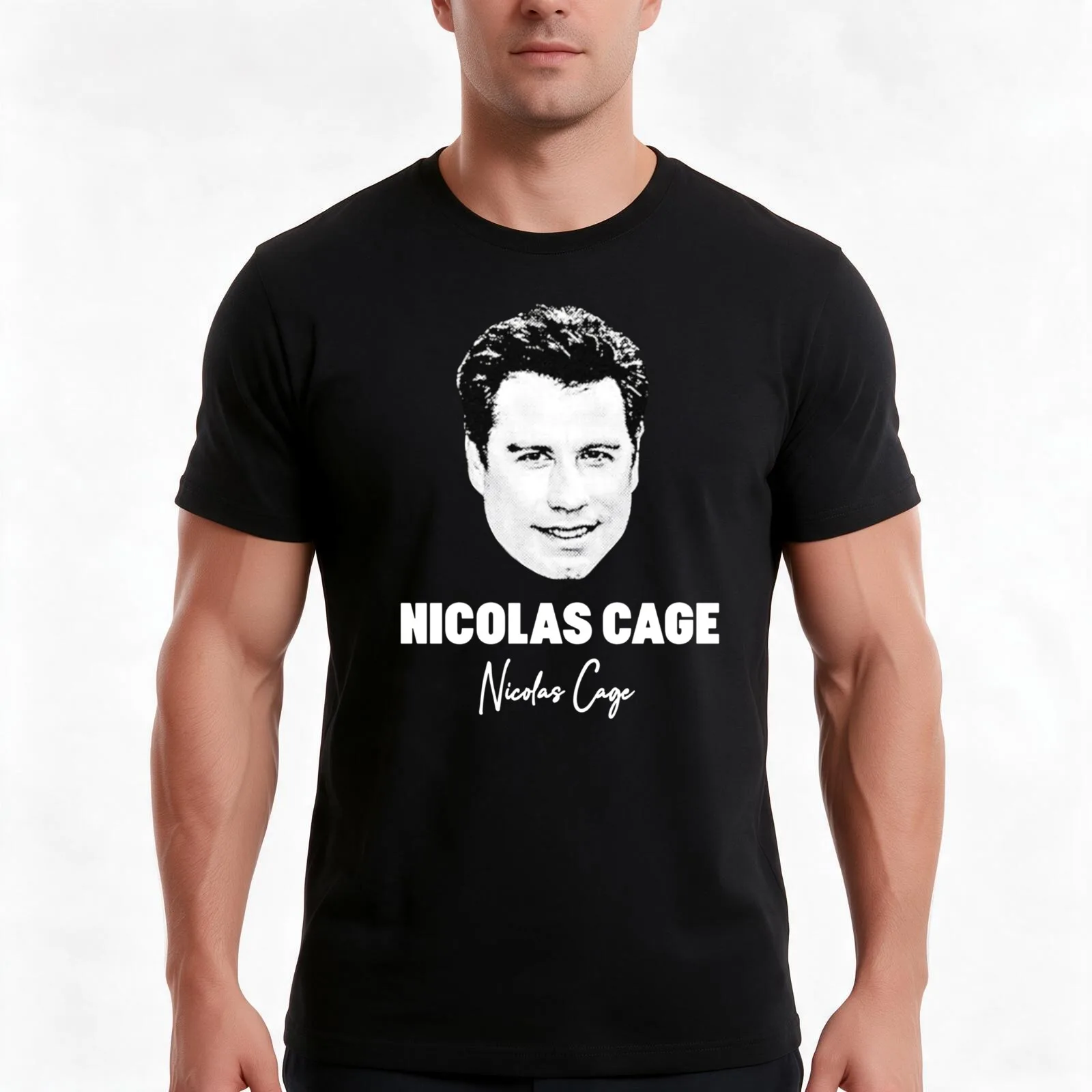 Nicolas Cage FaceOff T-Shirt, Summer Casual Cotton Tee, Oversized Streetwear Tops, Vintage Graphic Print, Loose Fit Short Sleeve