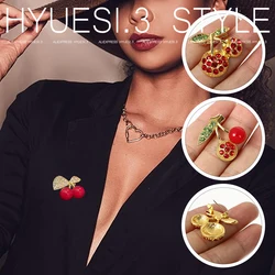 Vintage Rhinestone Cherry Brooch Crystal Fruit Lapel Pins Gold Plated Corsage Badge Birthday Gifts For Women Dress Acccessories