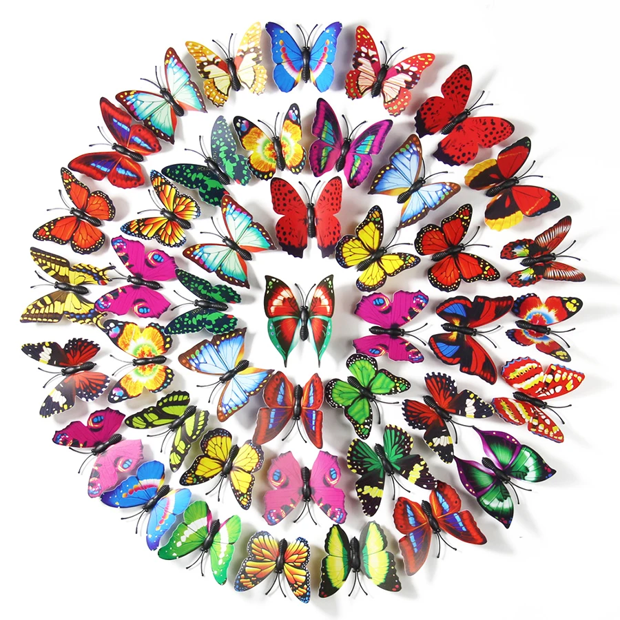 12pcs 4cm Color Butterfly Magnetic Refrigerator Sticker for Kitchen Living Room DIY Wall Stickers Home Decoration Accessories