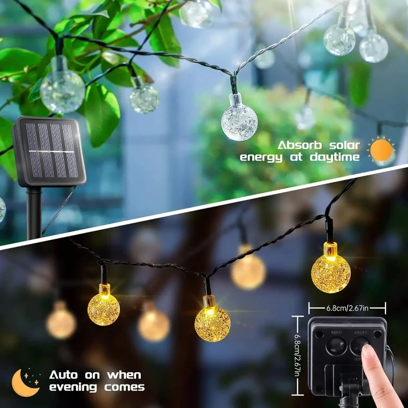 Solar Bubble Balls Lamp String Lights Outdoor Water Drops Outdoor Waterproof Orb Christmas Lights Patio Holiday Party