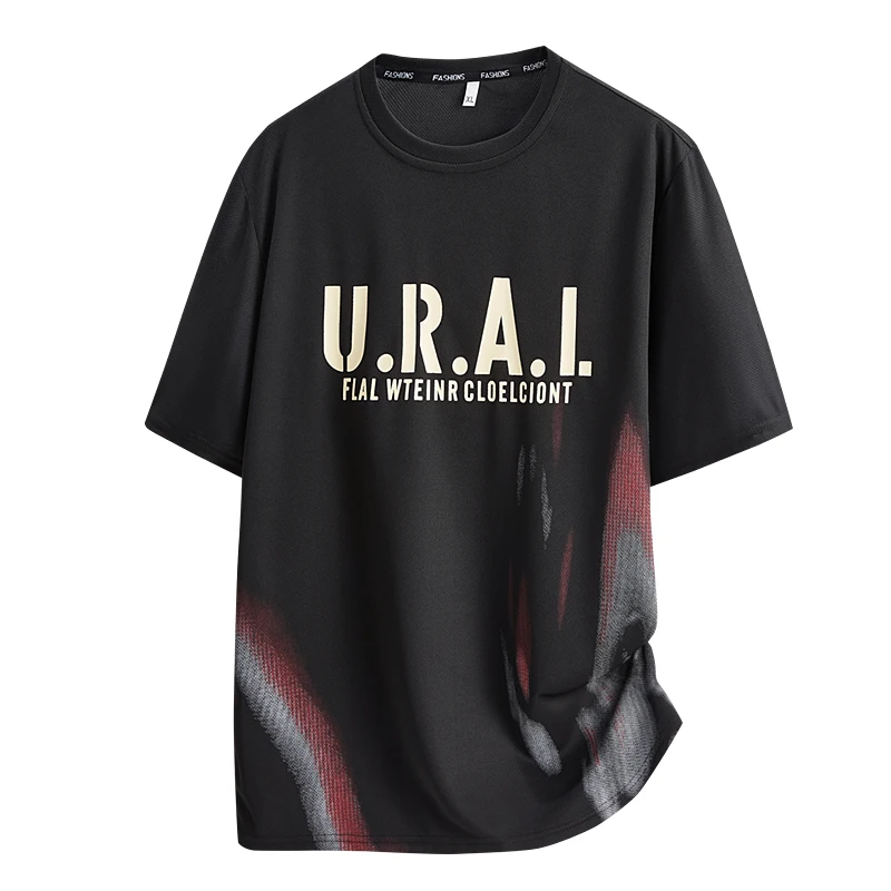 

Мужская модная футболка с принтом, с коротким рукавом, летняя, тонкая, дышащая, быстросохнущая, из ледяного шелка, для активного отдыха, бега, тренировок, с круглым вырезом, спортивный топ