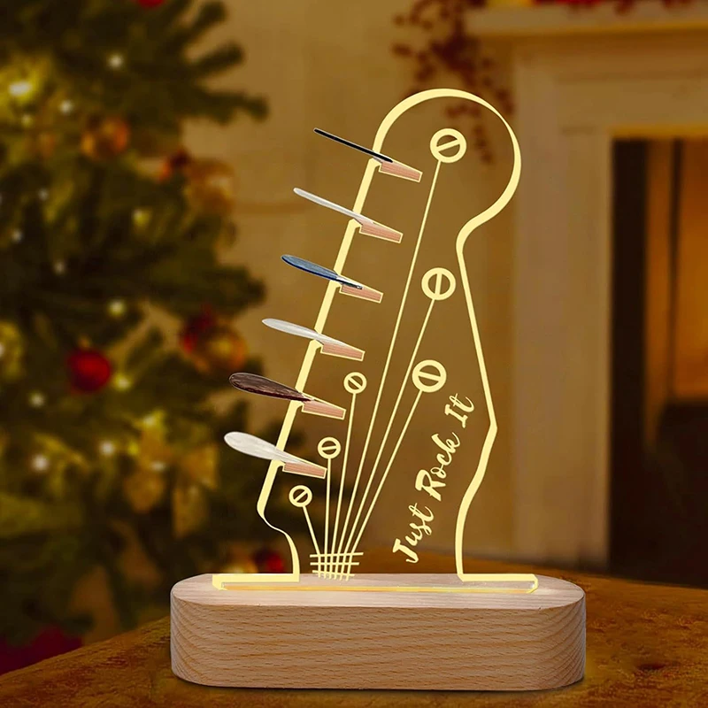 Estuche para púas de guitarra, soporte iluminado para almacenamiento de púas de guitarra, soporte para púas acrílicas de madera, estante de exhibición para púas de guitarra, accesorios para guitarra