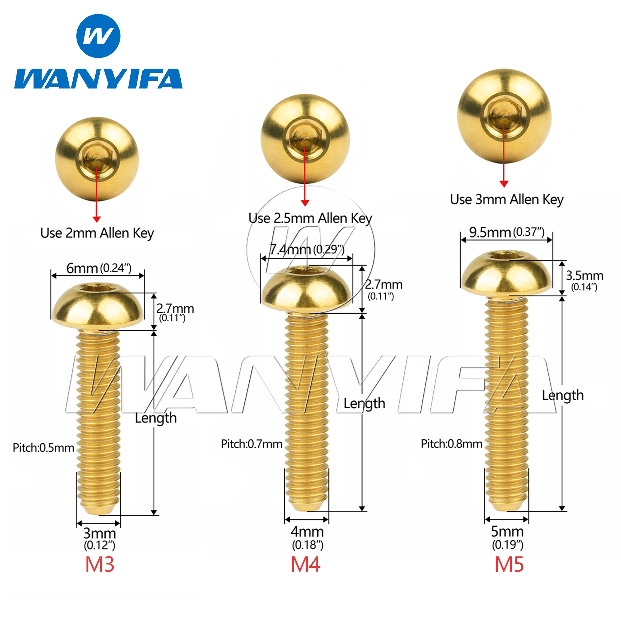 Wanyifa Titanium Bolt M3/M4/M5x6 8 10 12 15 18 20 25 30mm Button Hex Allen Head Screw for Bicycle Model Aircraft Ti Fasteners