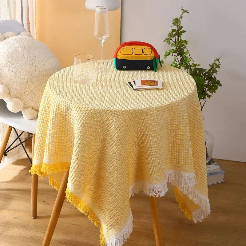 Light Luxury Style Coffee Table Cloth Home Hotel Decor Tablecloth Cotton Long Tablecloth Multi-purpose Cover Cloth Tassel Design