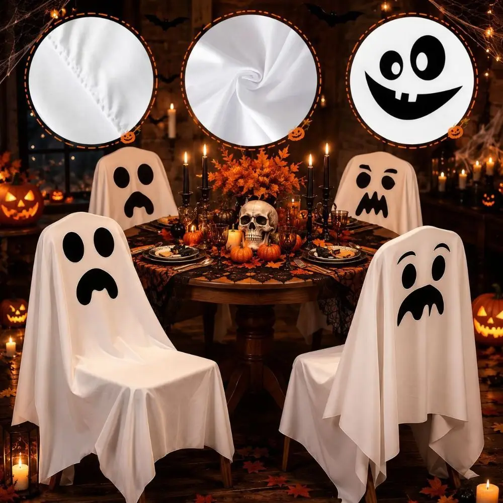 Pumpkin Halloween Chair Cover Soft Stretch Halloween Dinner Chair Seat Cover Skull Pattern Pink Festival Table Decor