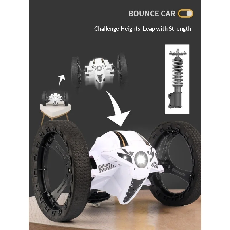 Jumping Rc Bounce Car Remote Control Wifi Hd Fpv Camera Rechargeable Stunt Flip Two Wheel All Terrain Off Road Racing Vehicle