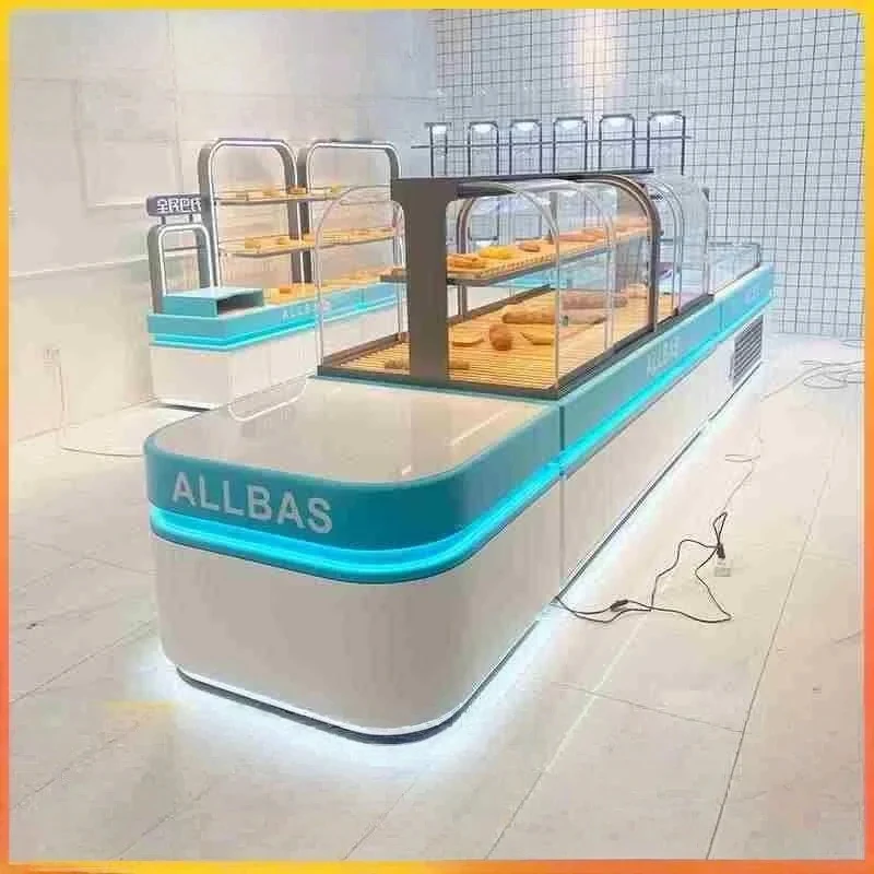 custom.Vintage Wooden Bakery Pastry Display Glass Front LED Lighting Heavy Duty Construction Design Commer