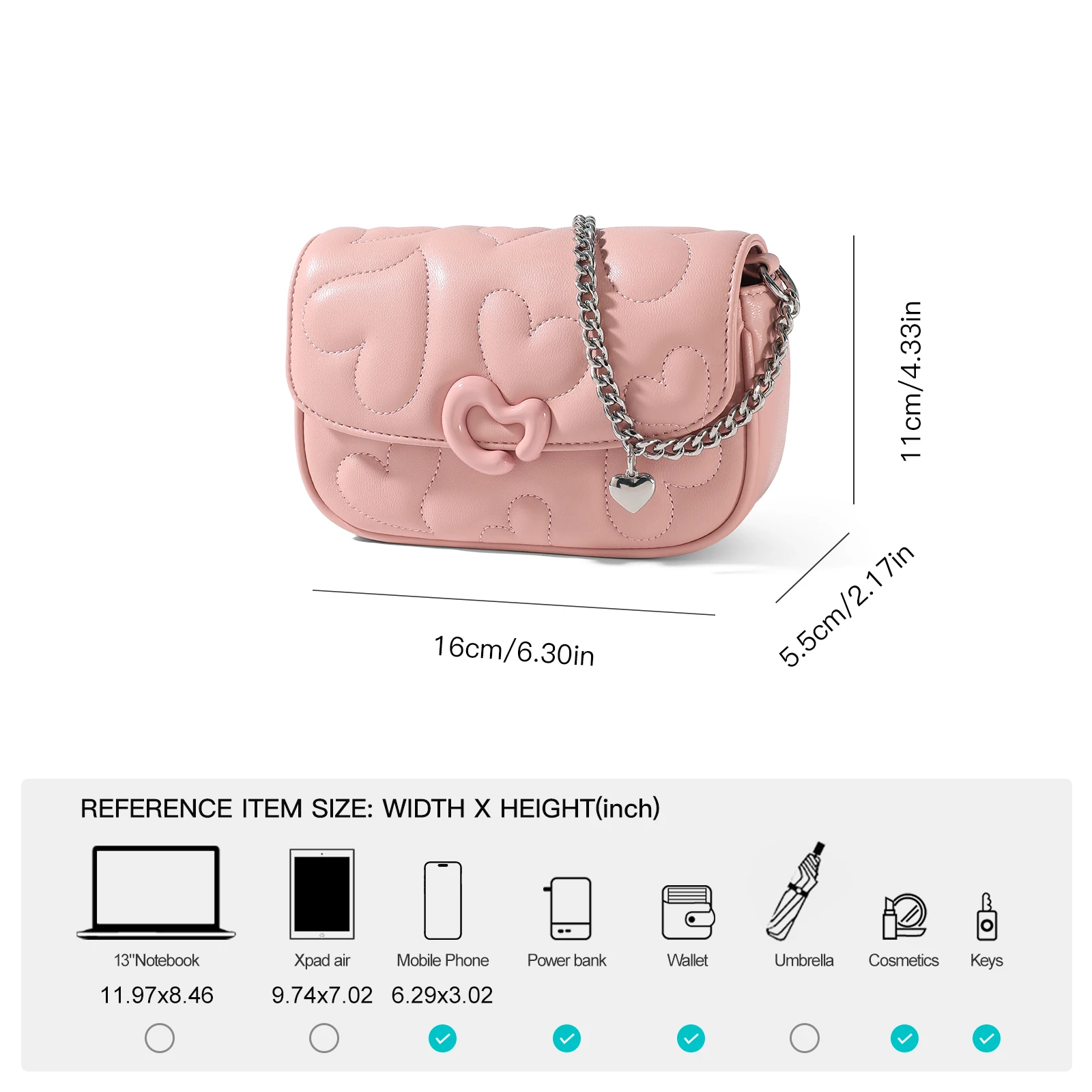 AILUXI-Bolsa de Corrente Rosca Bordada Coração Rosa para Mulheres, Bolsa Quadrada Pequena, Ombro Único, Crossbody, Moda Original, Nicho