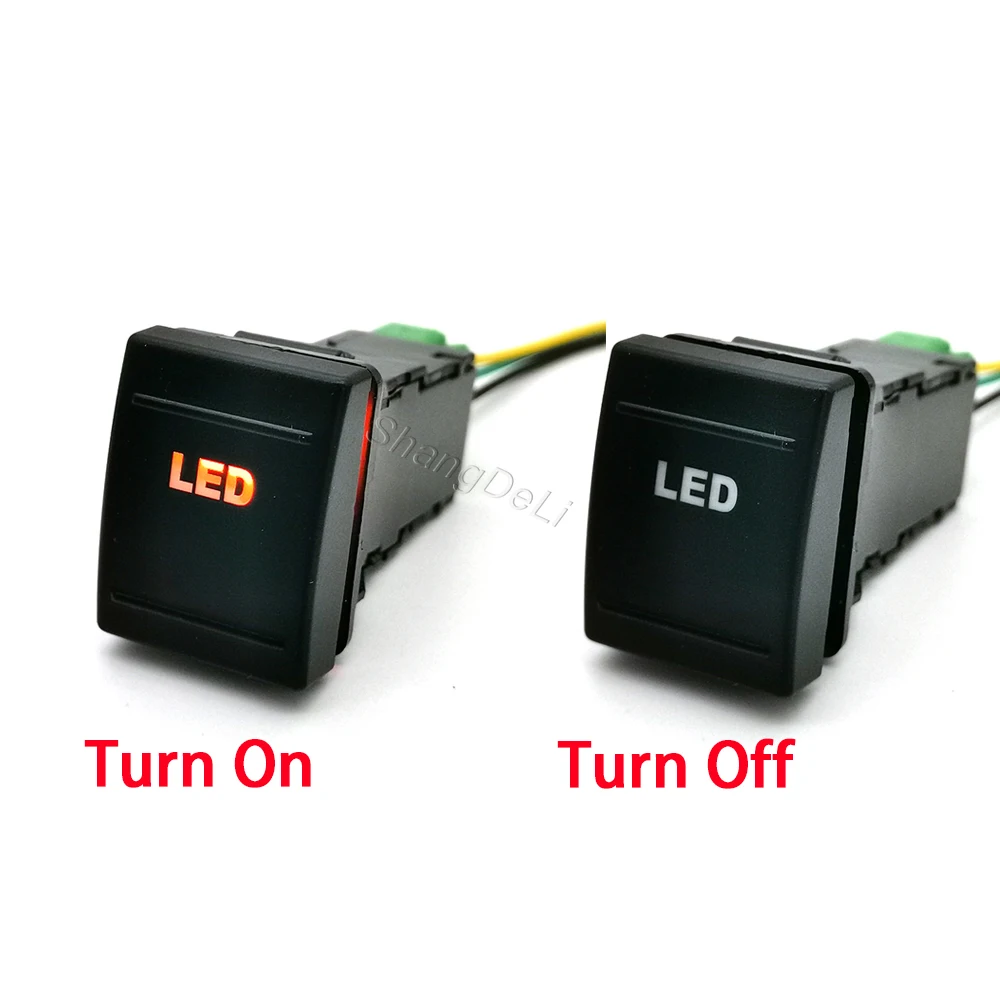 1PC DC12V Auto Orange LED Licht DRL Power on off Radar Nebel Licht Spiegel Erhitzt Schalter Taste mit draht fit Für Polo 2004-2009 – Detail 3