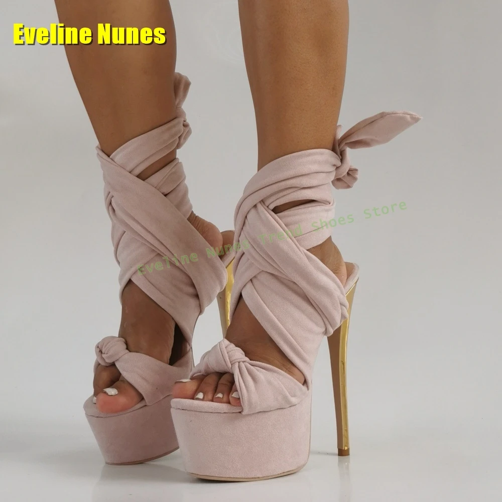 Pink Ankle Strap Sexy Sandals Open Toe Metal High Heels Side Air Cut Out Women Fashion Lace-Up Shoes 2025 Summer Party Shoes view 3
