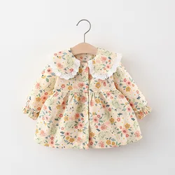 Spring and Autumn New Floral Print Big Lapel Princess Girl Baby Fashion Comfortable Dress