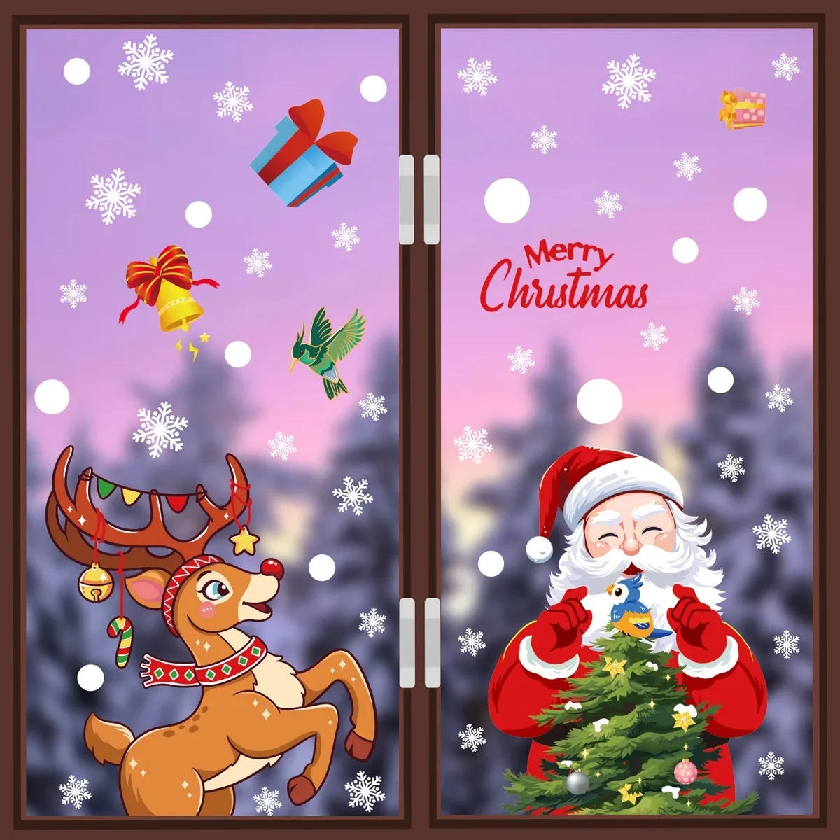 Christmas Santa Claus Window Stickers Xmas Tree bird Glass Wall Stickers Reindeer Snowman White Snow Door Static Stickers