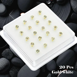 Sterling Silver 925 Piercing Nose Bone Stud Classics Round 3.0mm Crystal L-shaped Nose Stud Vintage Women Ear Studs Jewelry New