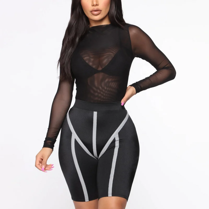 Women Sexy Stage Long Sleeves Jumpsuit Bodysuit Top Leotard Sexy High Cut Leotard Pole Dancing Clubwear