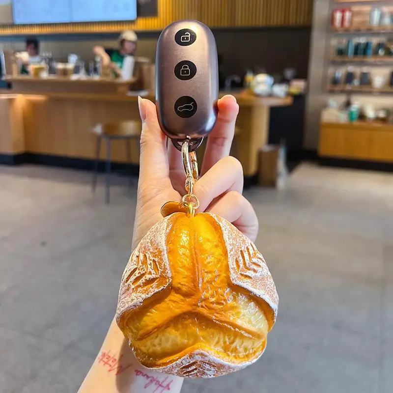 Simulation Bread Sponge Squeeze Pendant Key Chain Fun Fake Food Charm Creative Decor For Bag Keys And Stress Relief Gift Giving