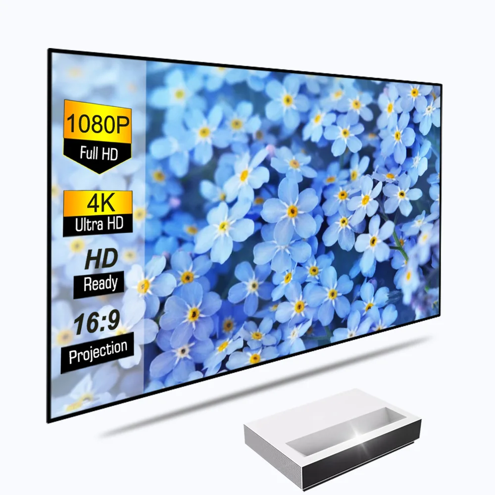 

New 4K UST 100-inch Android 12 Laser TV Projector With 1200LM 500ANSI Short Throw 351*198*74mm US Alr Screen
